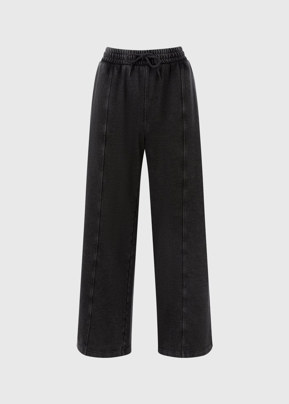 Grey Acid Wash Wide Leg Jogger Trousers