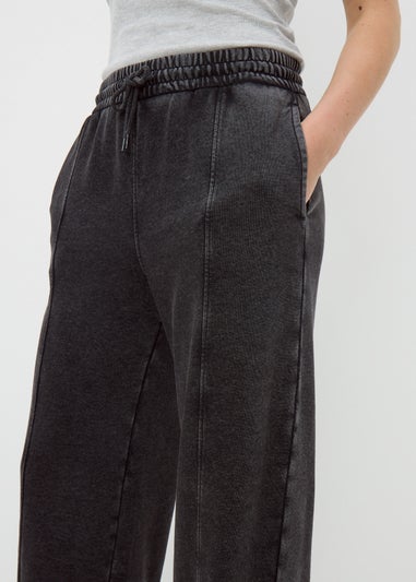 Grey Acid Wash Wide Leg Jogger Trousers
