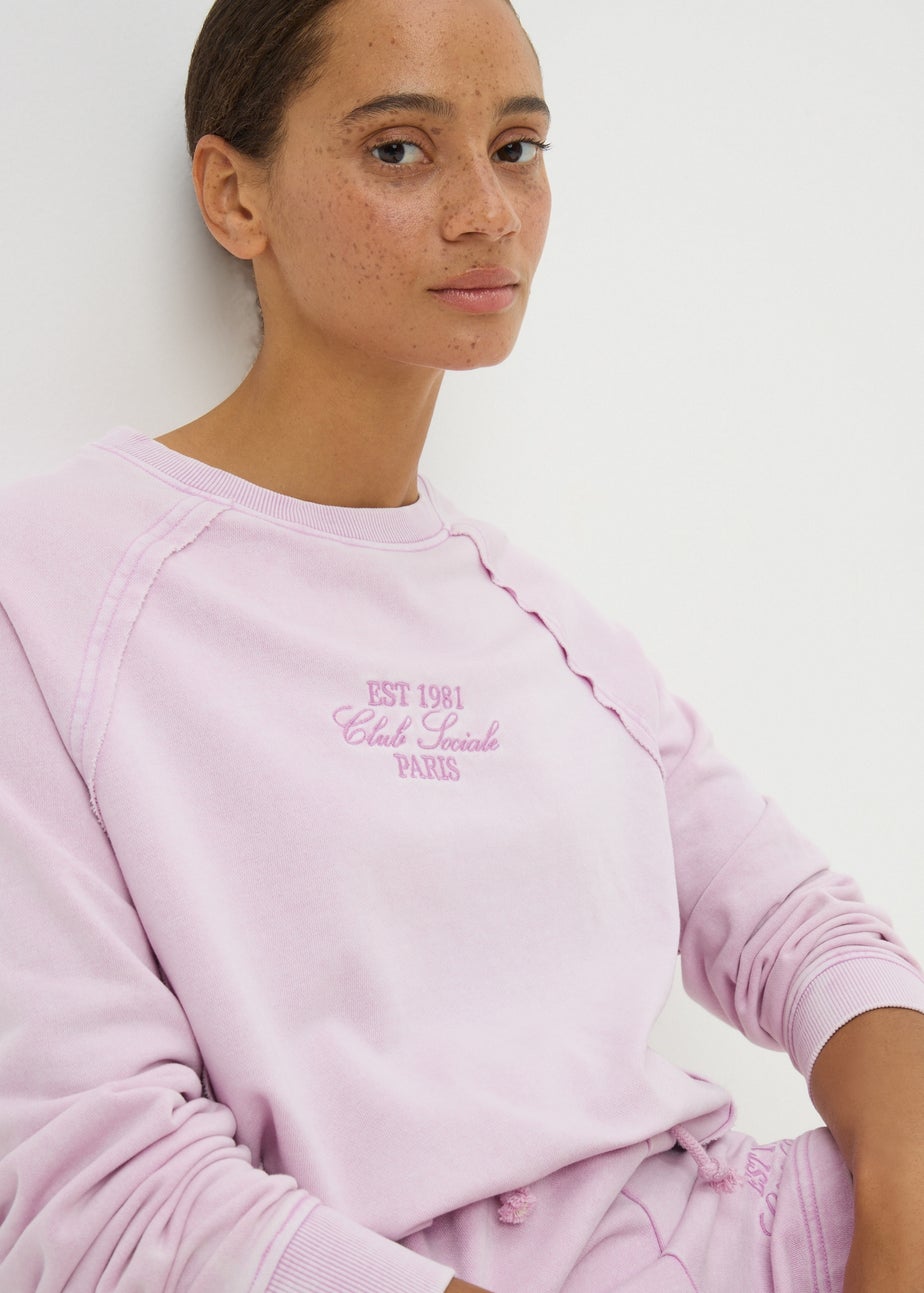 Pink Acid Wash Co Ord Graphic Sweatshirt