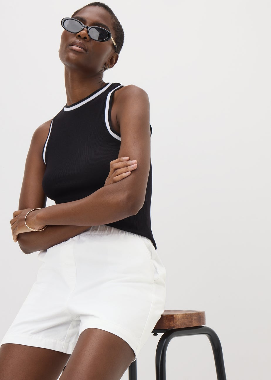 White Cotton Elasticated Shorts