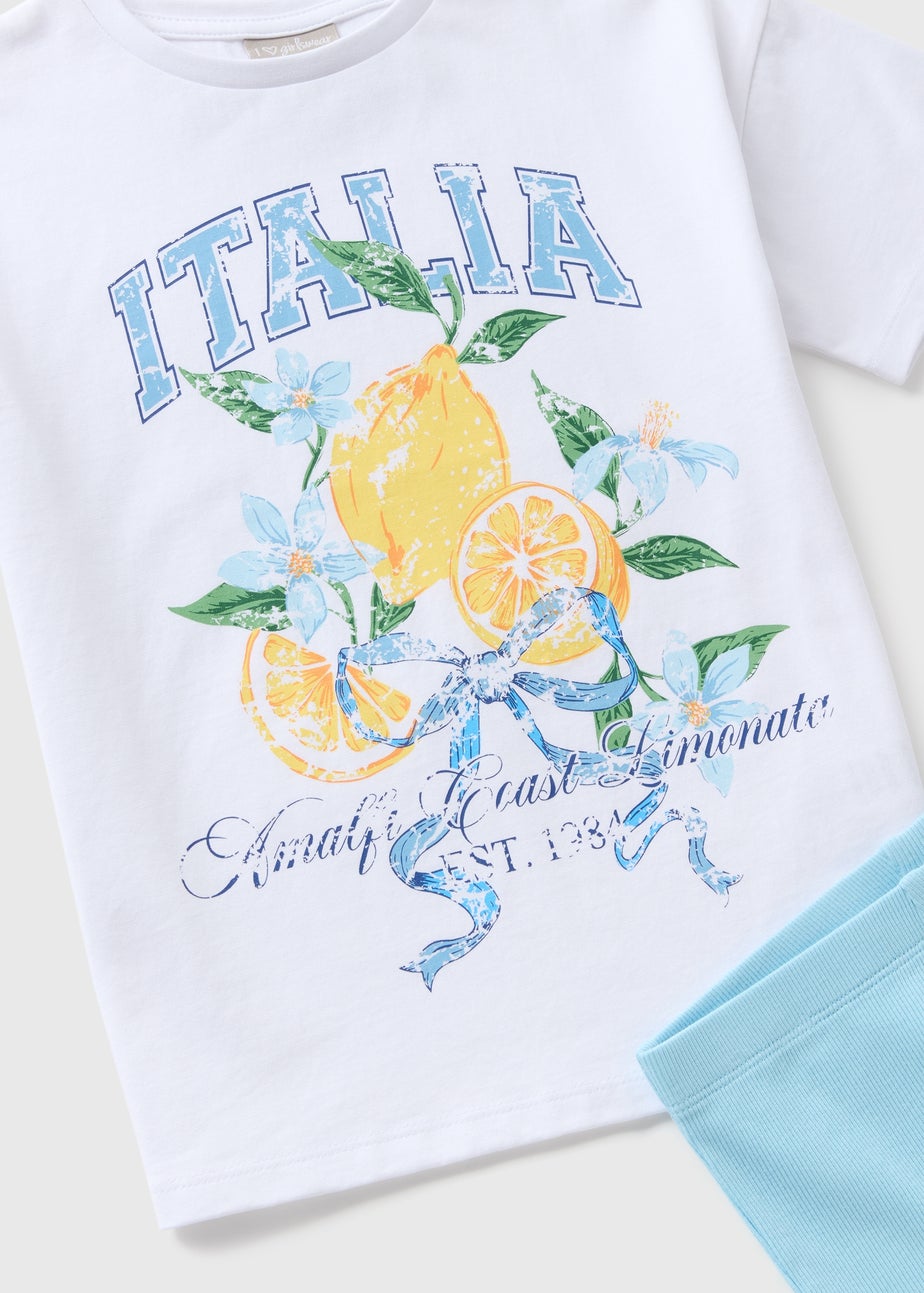 Girls Blue Lemon T-Shirt & Cycle Short Set (7-15yrs)