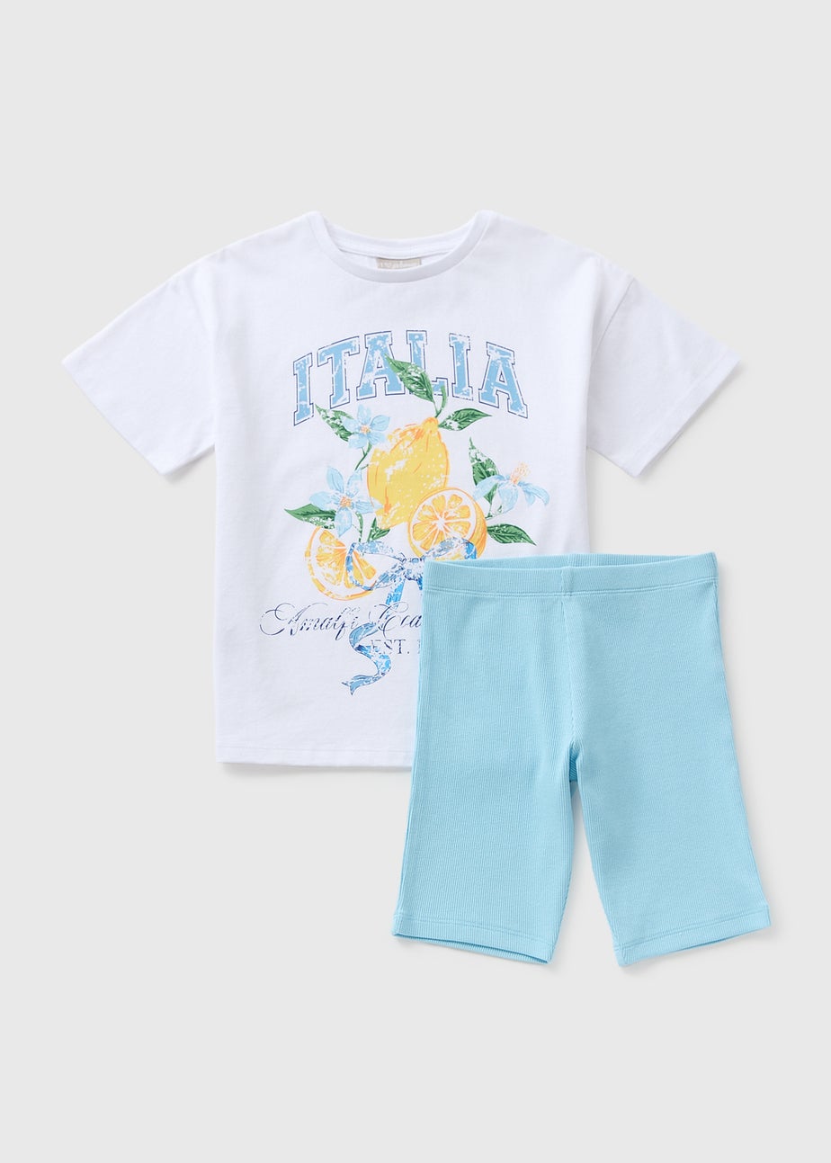 Girls Blue Lemon T-Shirt & Cycle Short Set (7-15yrs)