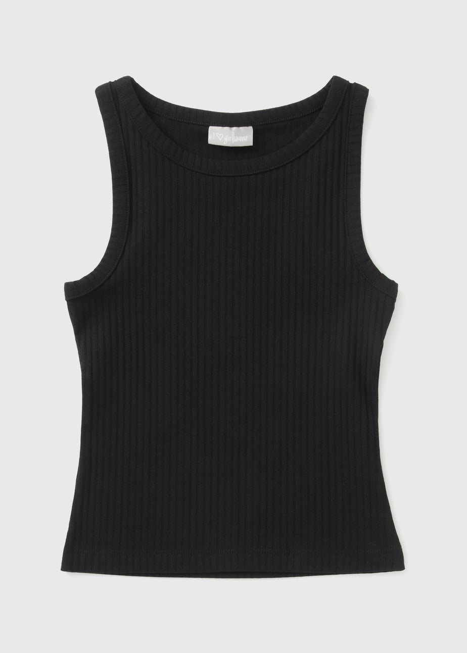 Girls Black Ribbed Vest (7-15yrs)