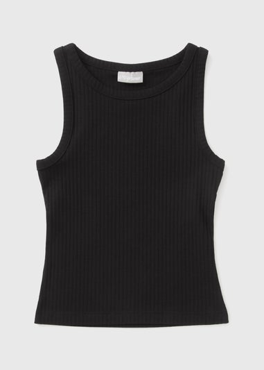 Girls Black Ribbed Vest (7-15yrs)