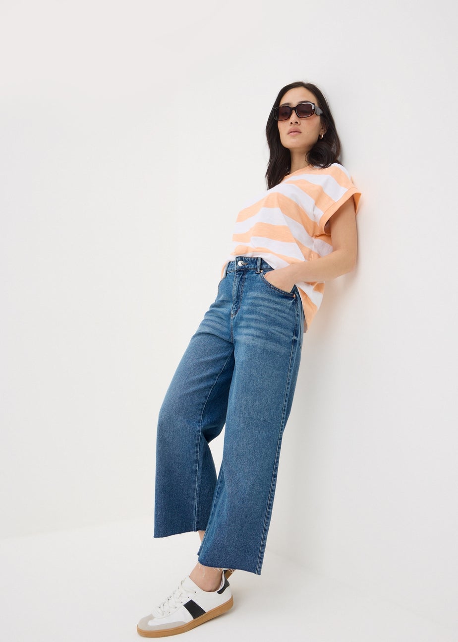 Blue Mid Wash Cropped Wide Leg Jeans