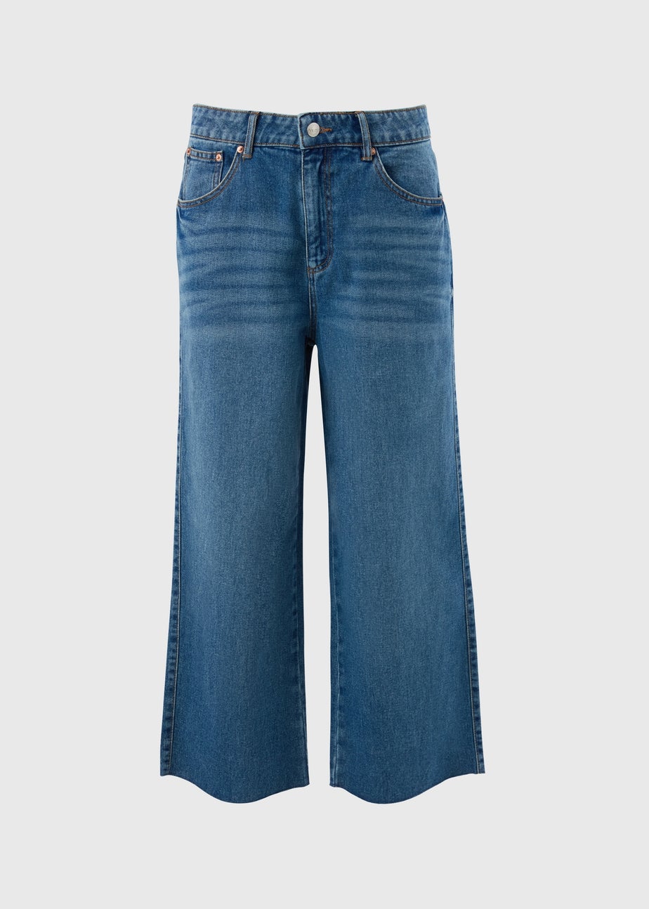 Blue Mid Wash Cropped Wide Leg Jeans