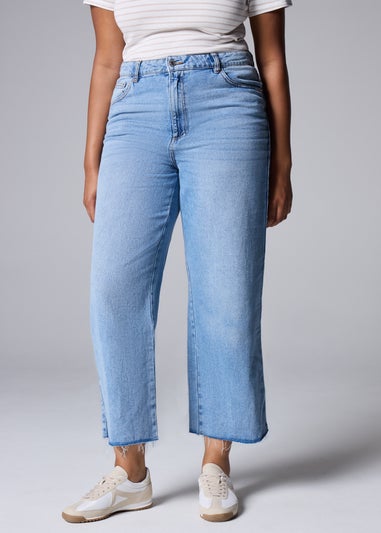 Blue Mid Wash Cropped Wide Leg Jeans