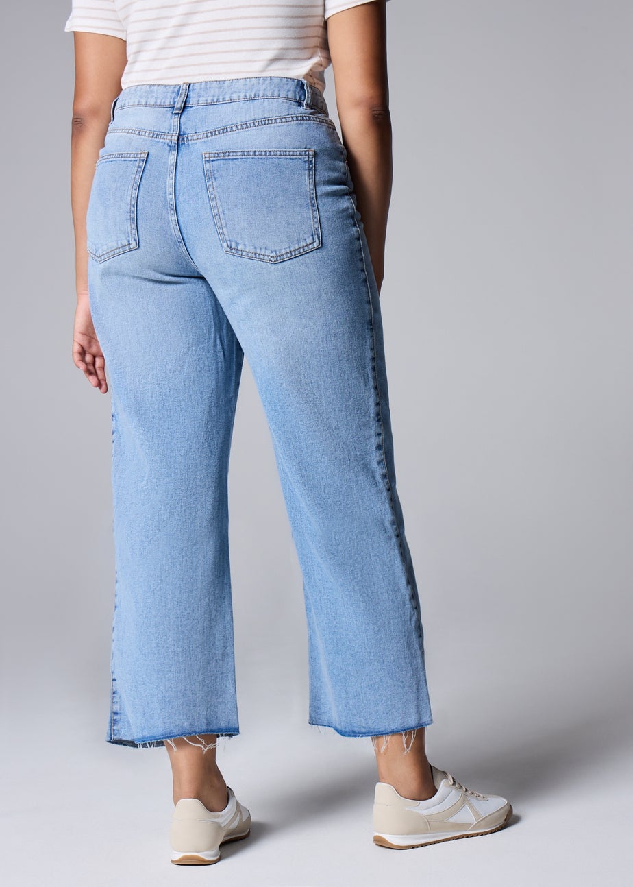 Blue Mid Wash Cropped Wide Leg Jeans