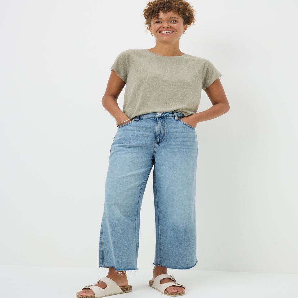 Blue Light Wash Wide Leg Cropped Jeans