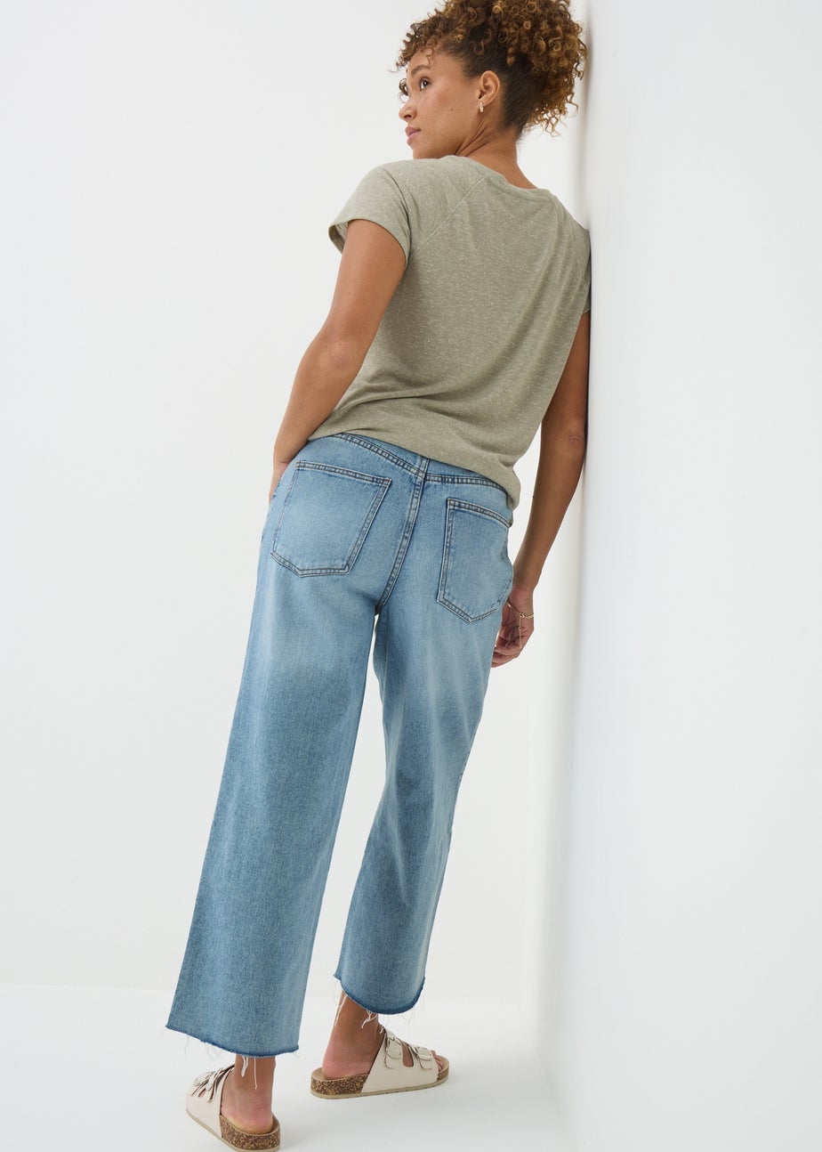 Blue Light Wash Wide Leg Cropped Jeans