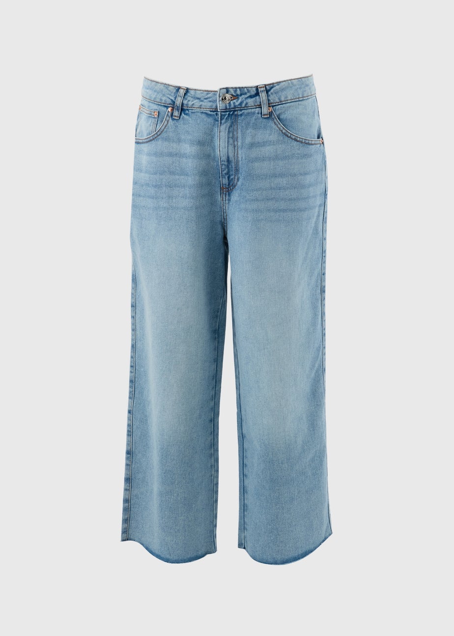 Blue Light Wash Wide Leg Cropped Jeans