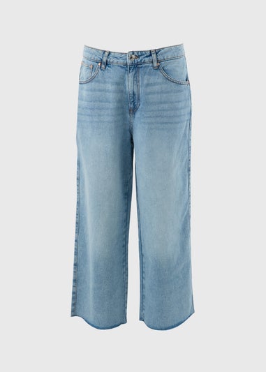 Blue Light Wash Wide Leg Cropped Jeans