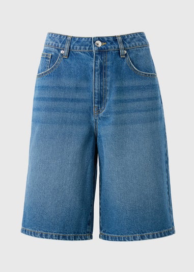 Blue Mid Wash Relaxed Knee Denim Shorts