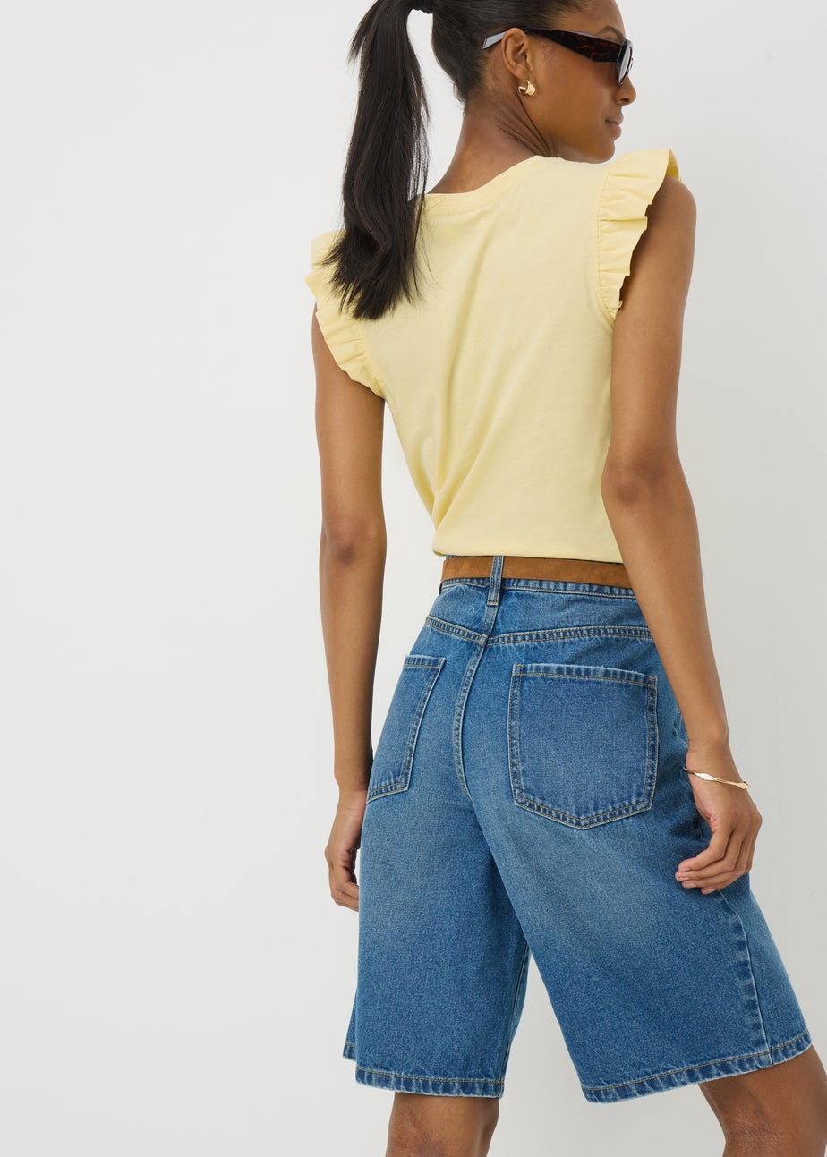 Blue Mid Wash Relaxed Knee Denim Shorts