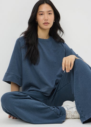 Blue Acid Wash Short Sleeve Top