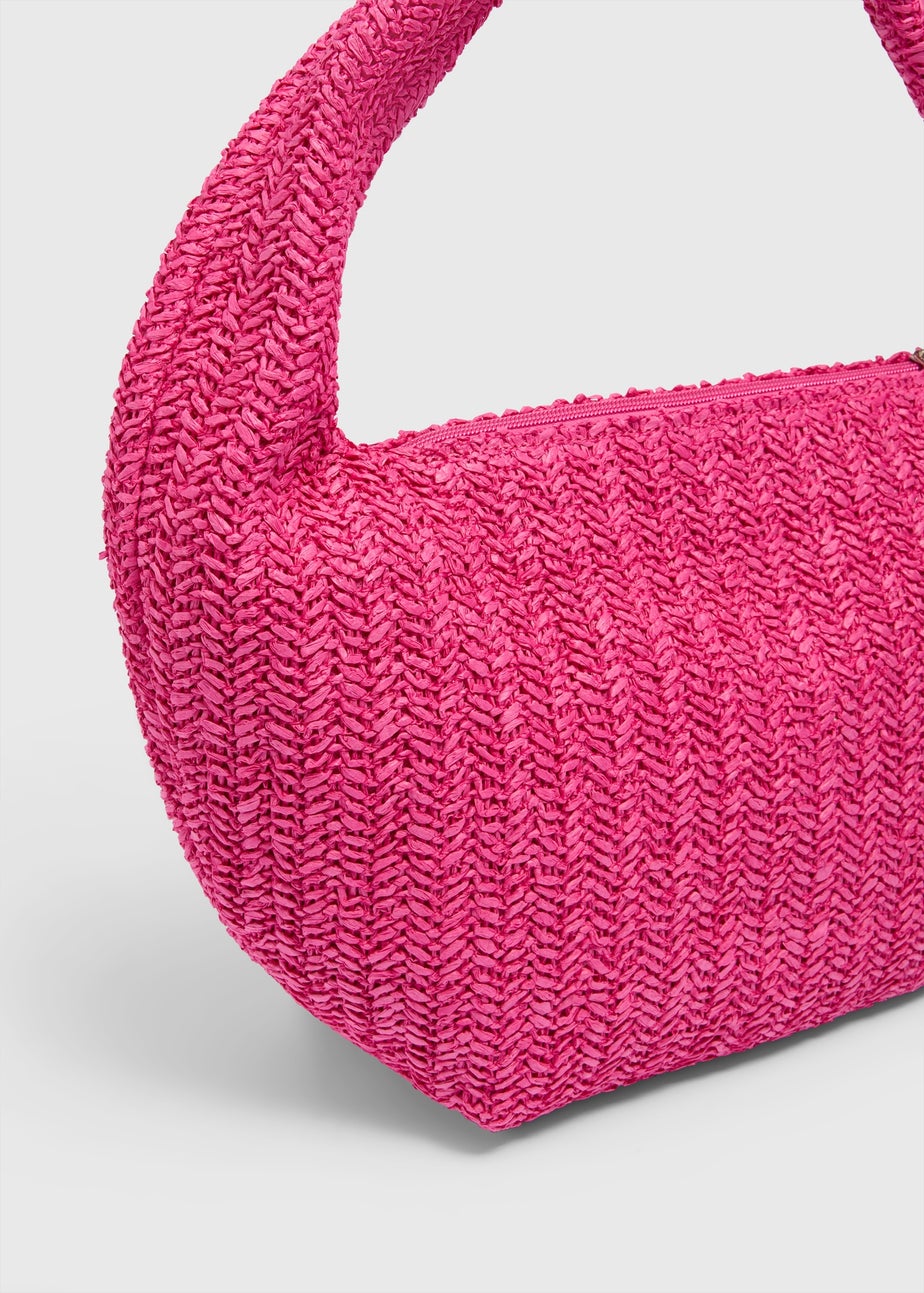 Pink Straw Shoulder Bag