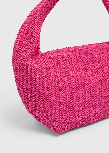 Pink Straw Shoulder Bag