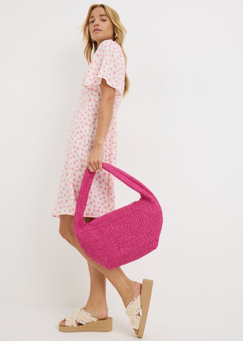 Pink Straw Shoulder Bag