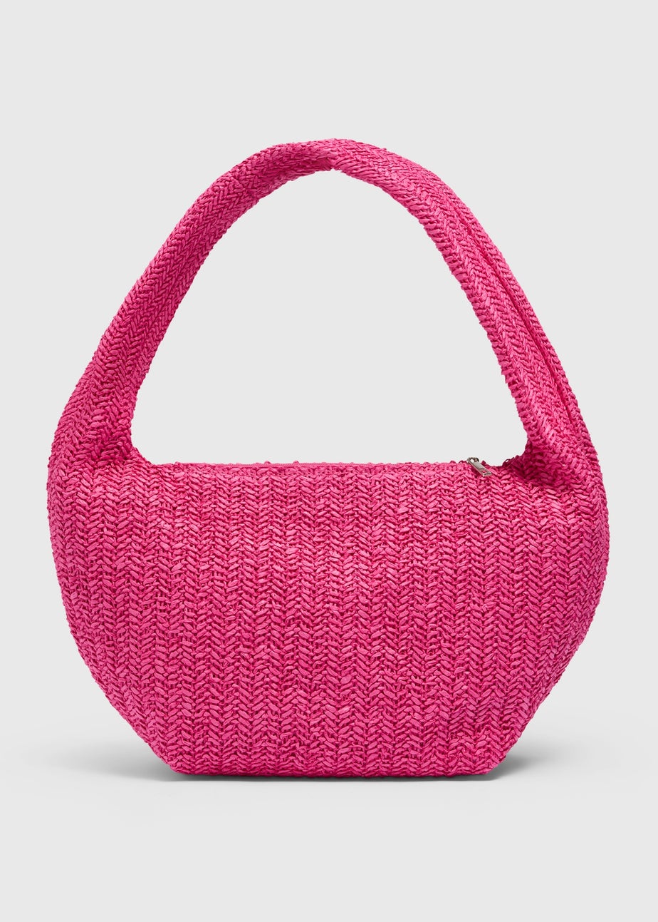 Pink Straw Shoulder Bag