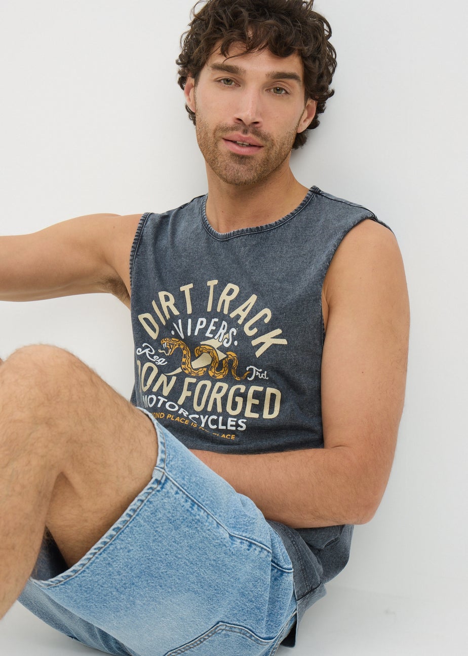 Dark Washed Acid Printed Vest