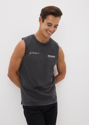 Black Washed Tank Vest