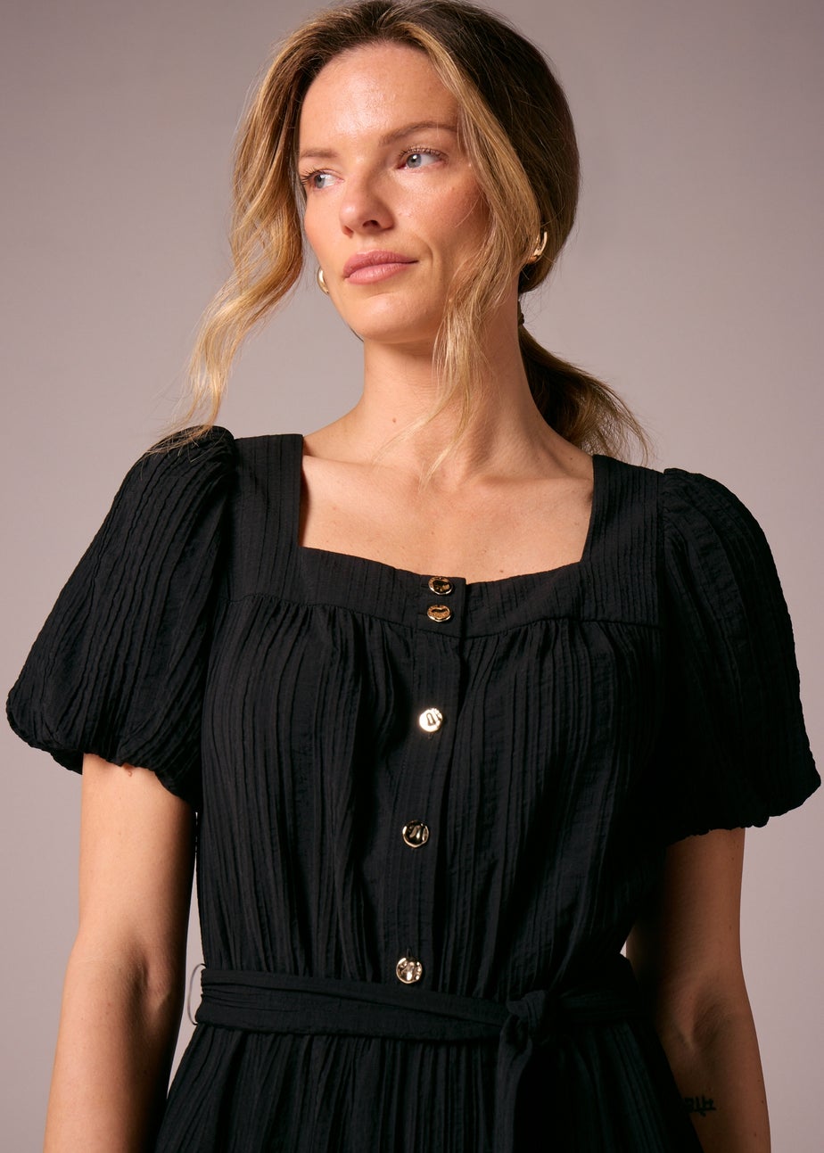 Et Vous Black Textured Tie Belt Jumpsuit