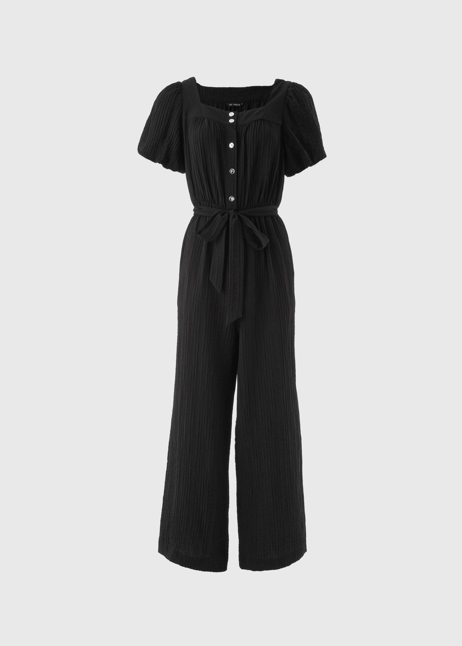 Et Vous Black Textured Tie Belt Jumpsuit