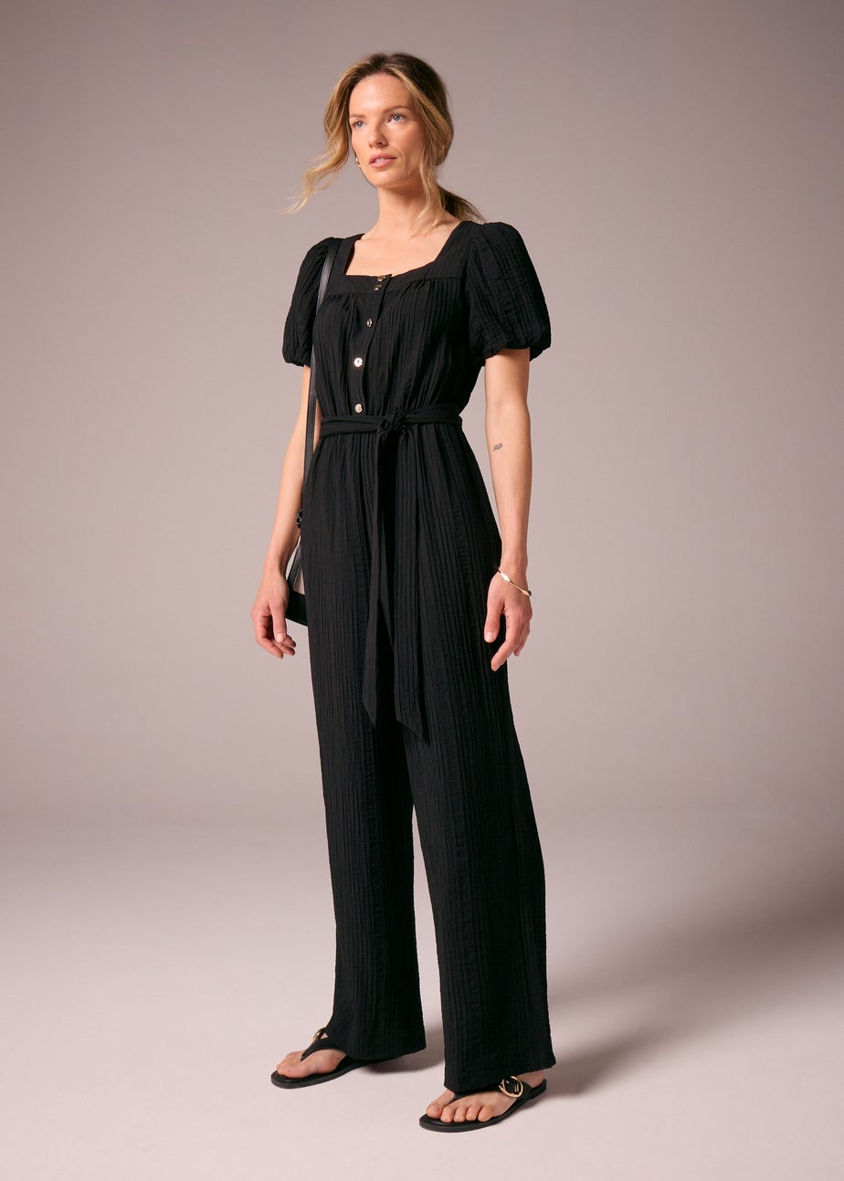 Et Vous Black Textured Tie Belt Jumpsuit
