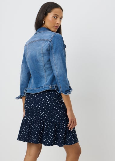 Navy Spot Textured Mini Skirt