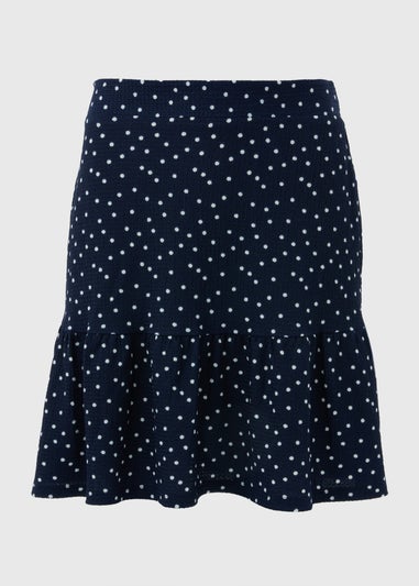Navy Spot Textured Mini Skirt