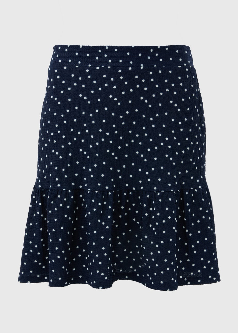 Navy Spot Textured Mini Skirt
