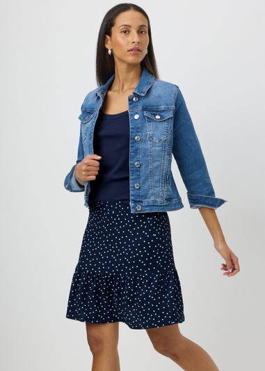 Navy Spot Textured Mini Skirt