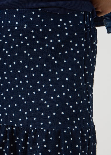 Navy Spot Textured Mini Skirt