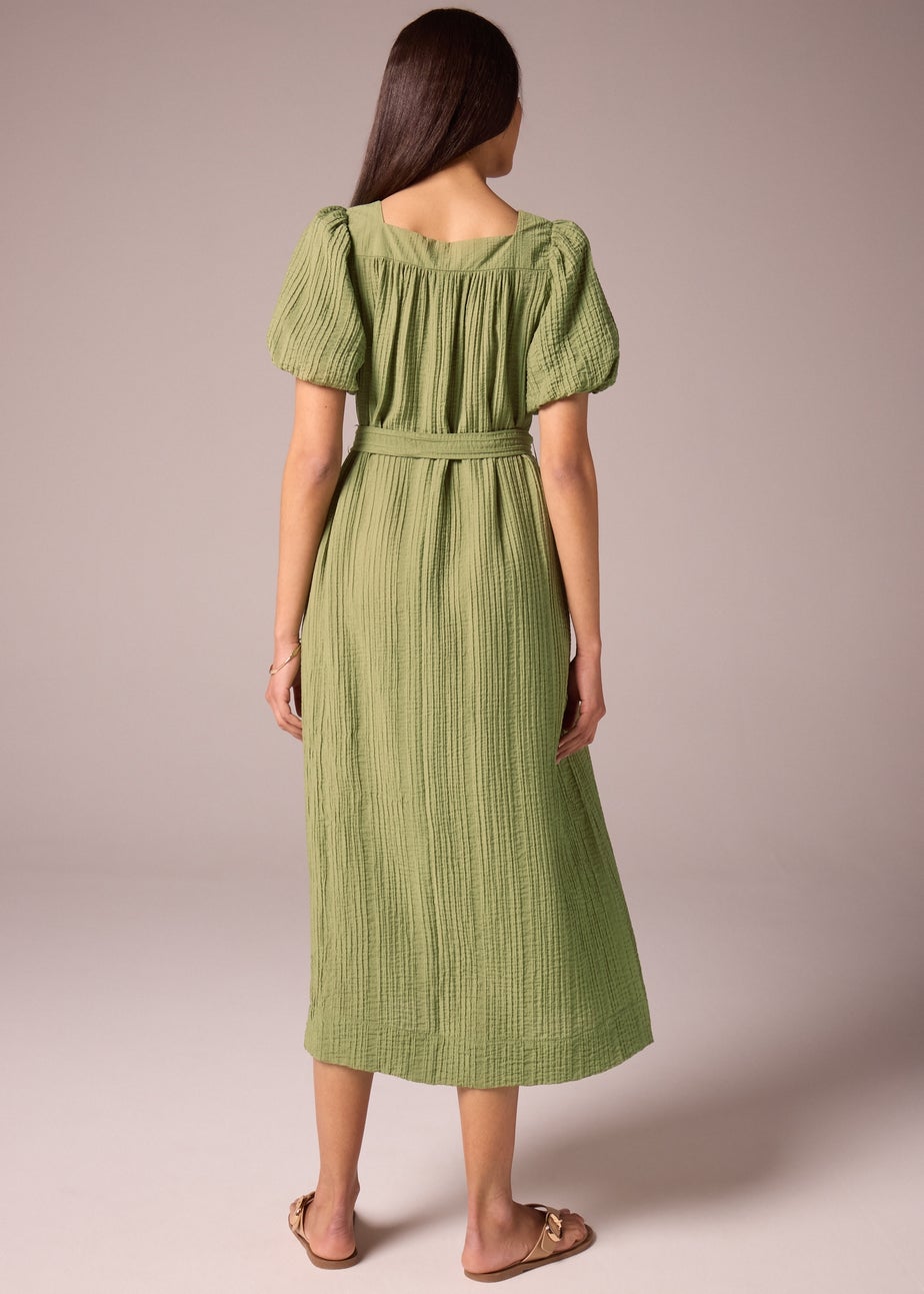 Et Vous Khaki Belted Textured Midi Dress