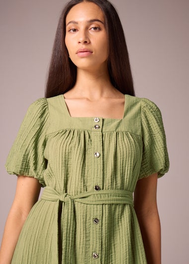 Et Vous Khaki Belted Textured Midi Dress