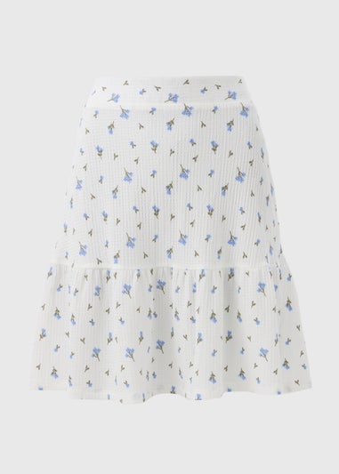 Blue Ditsy Floral Textured Mini Skirt
