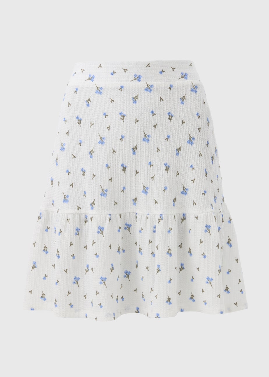 Blue Ditsy Floral Textured Mini Skirt