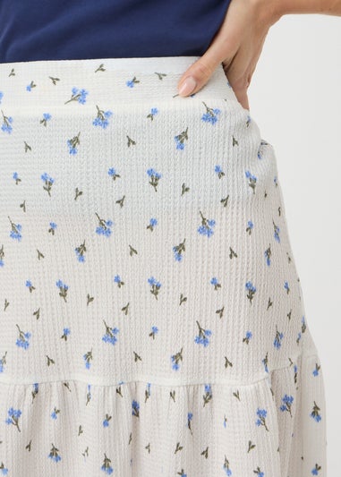 Blue Ditsy Floral Textured Mini Skirt