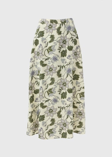 Cream Floral Flared Midaxi Skirt