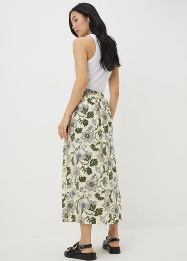 Cream Floral Flared Midaxi Skirt