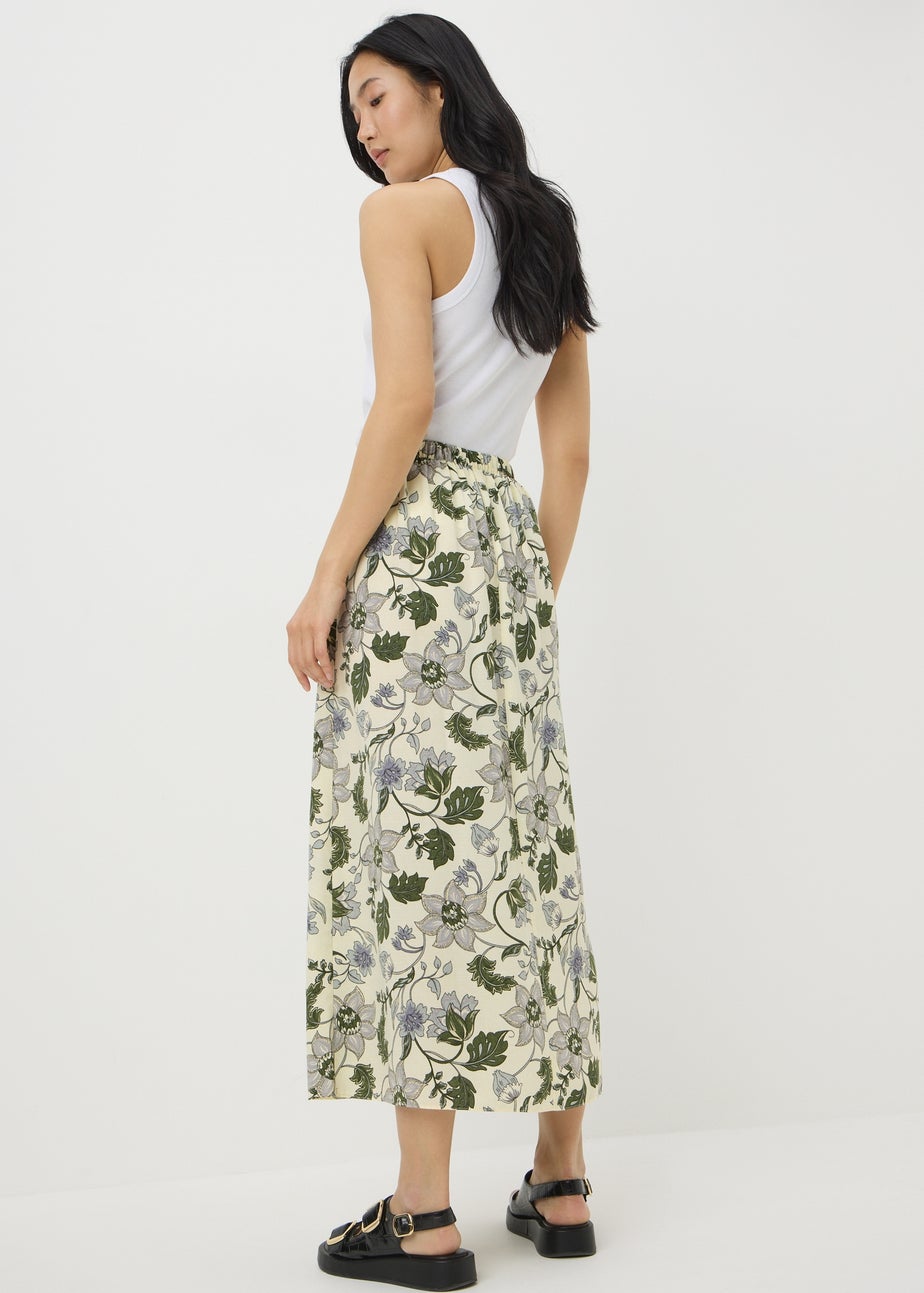 Cream Floral Flared Midaxi Skirt