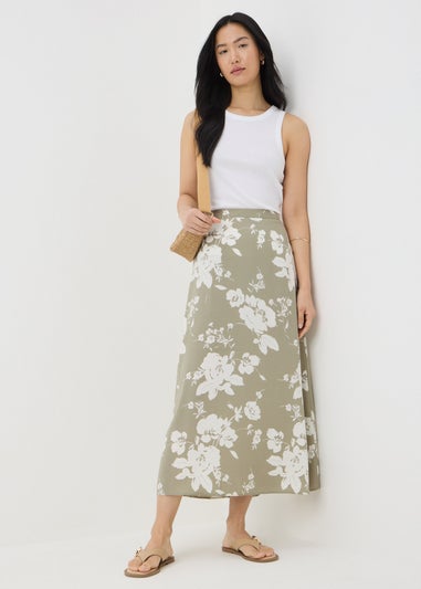 Sage Green Floral Flared Hem Midaxi Skirt