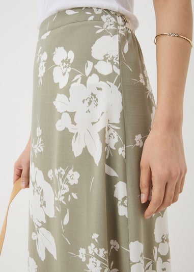Sage Green Floral Flared Hem Midaxi Skirt