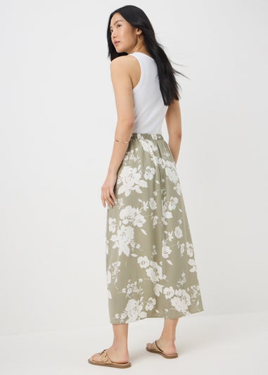 Sage Green Floral Flared Hem Midaxi Skirt