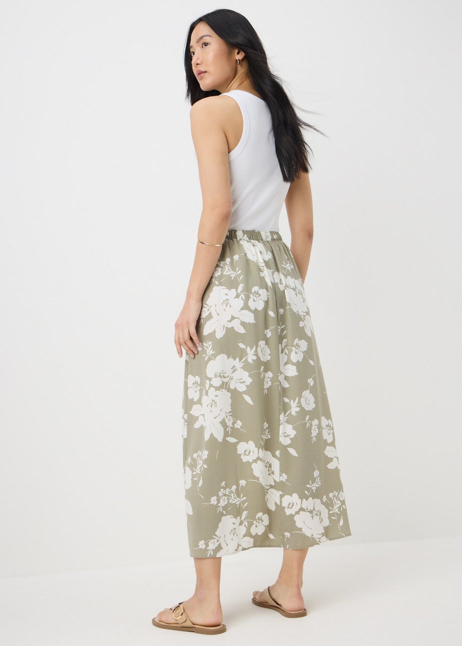 Sage Green Floral Flared Hem Midaxi Skirt