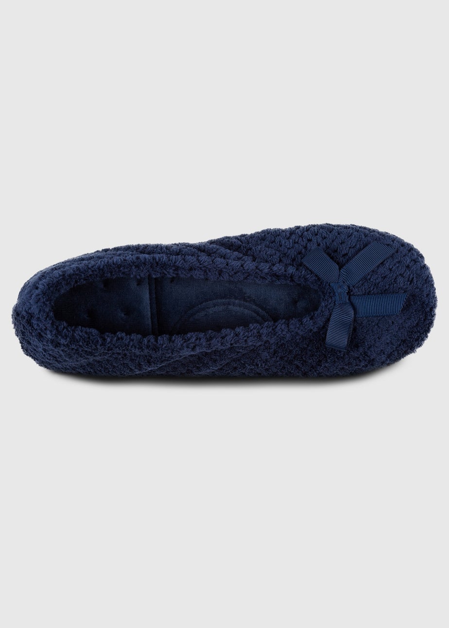 Totes Isotoner Navy Ladies Popcorn Ballet Slippers