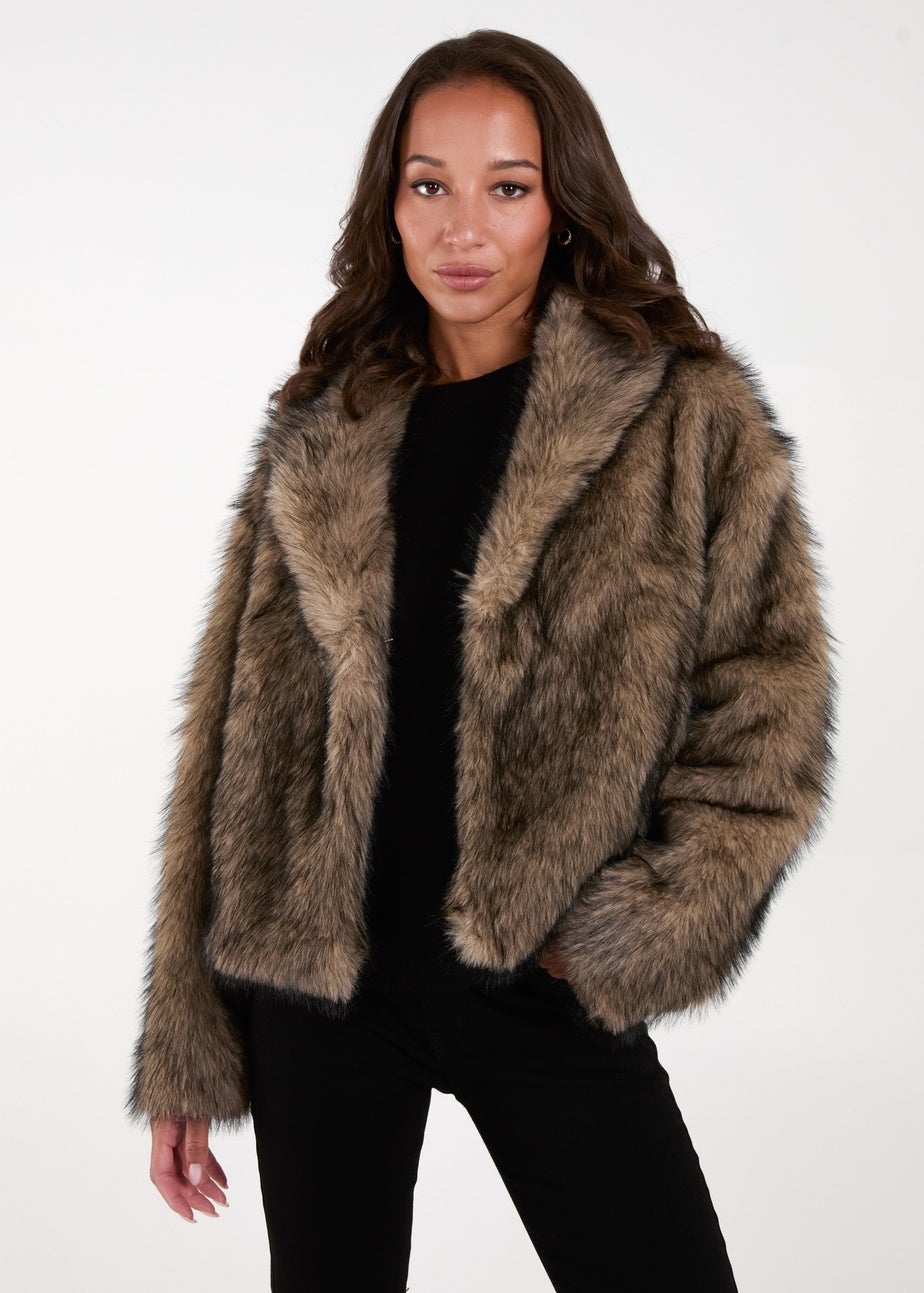 Blue Vanilla Brown Short Plush Fur Coat Matalan