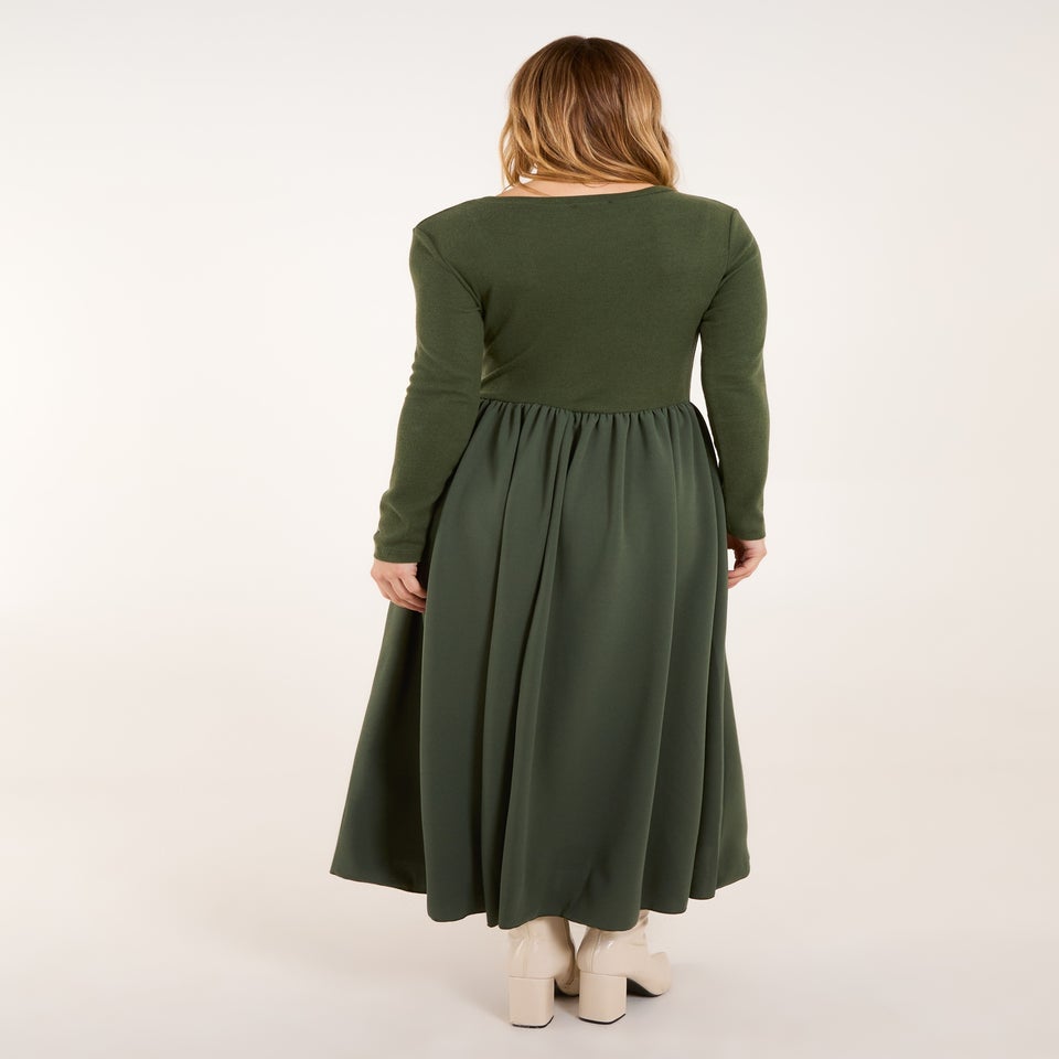 Blue Vanilla Khaki Long Sleeve Scuba Crepe Skirt Dress