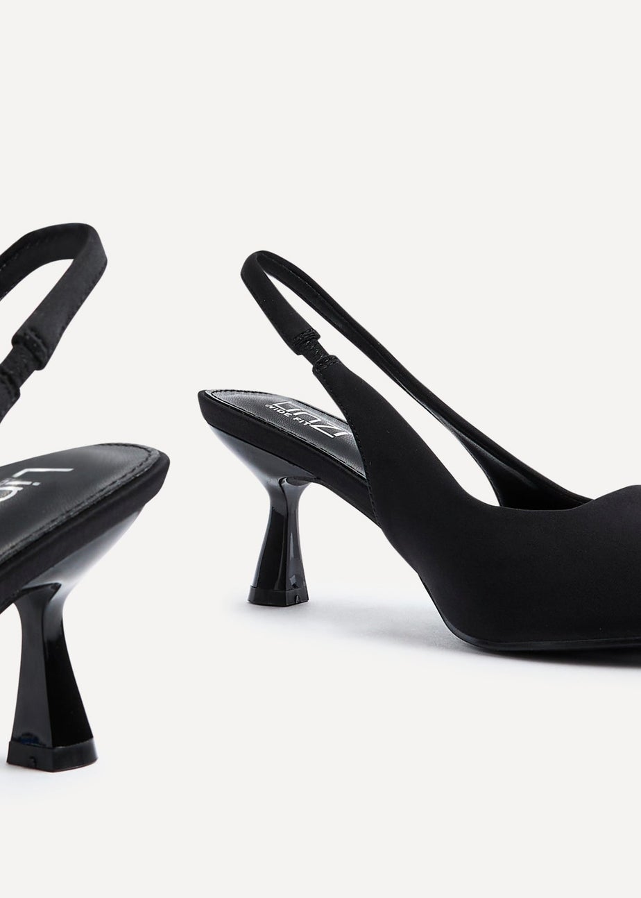 Linzi Izzie Wide Fit Black Lycra Sling Back Low Court Heel