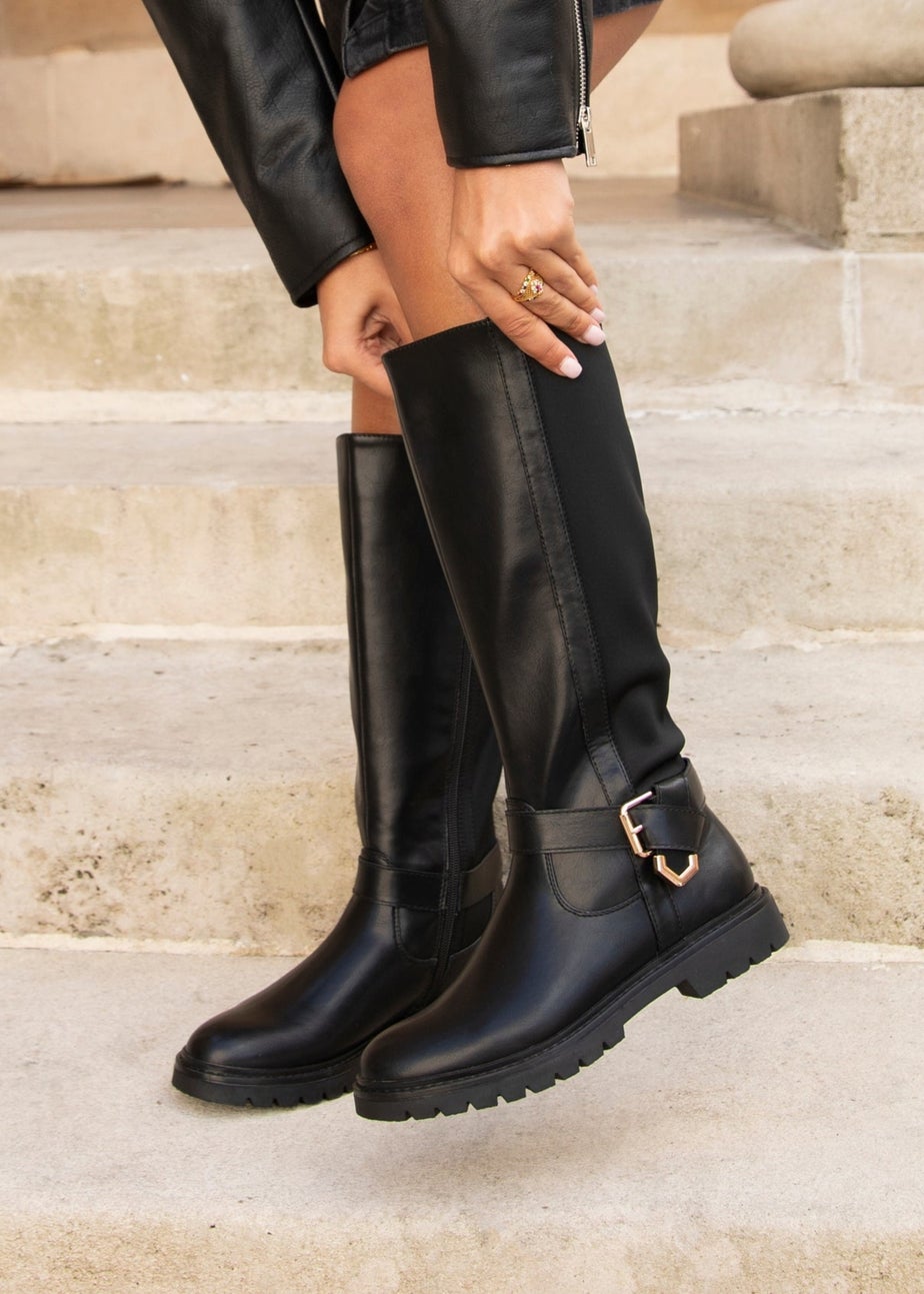 Linzi Regent Black Faux Leather High Leg Boot
